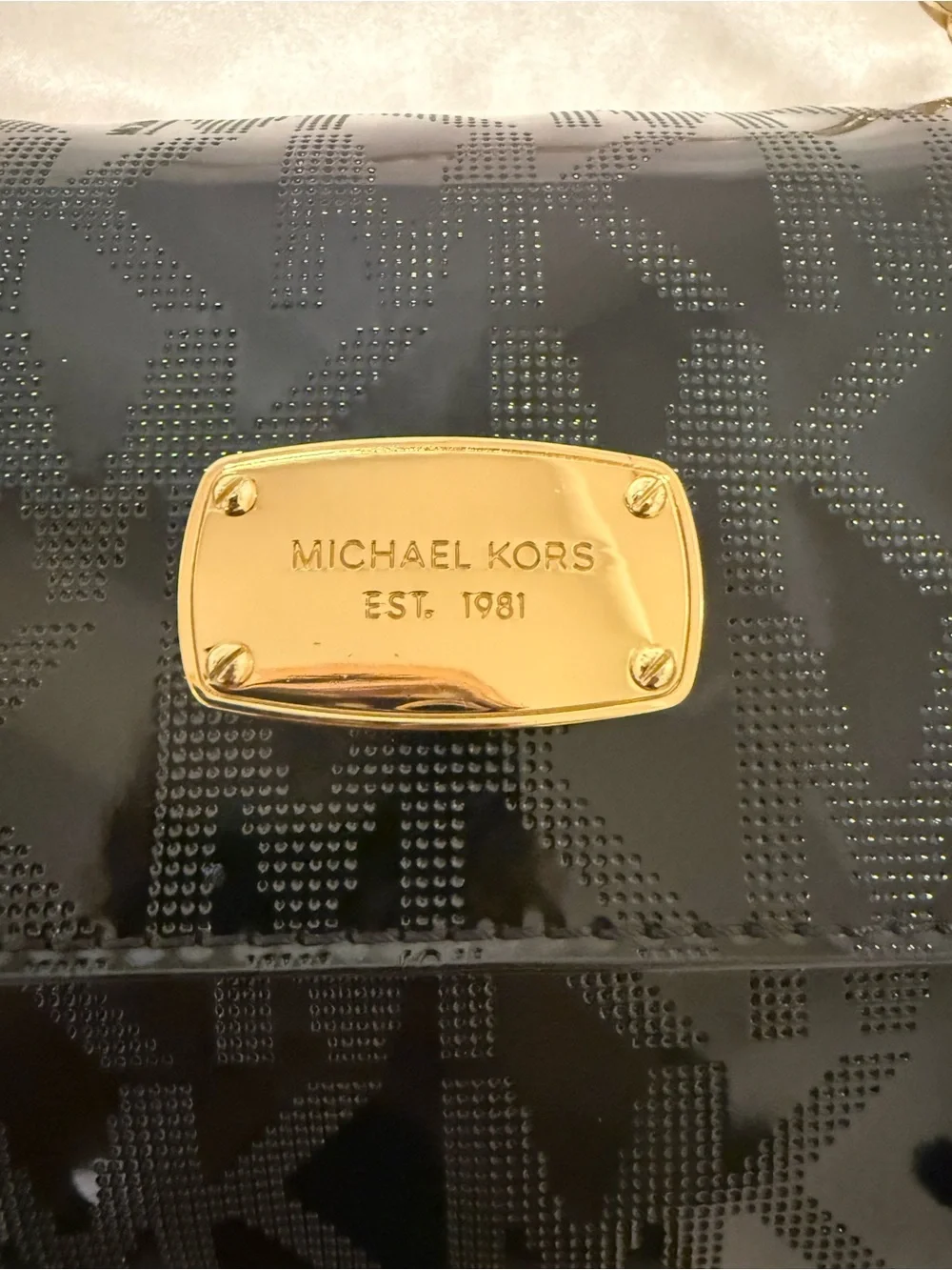 Michael Kors Black Patent Shoulder Bag with Gold Chain